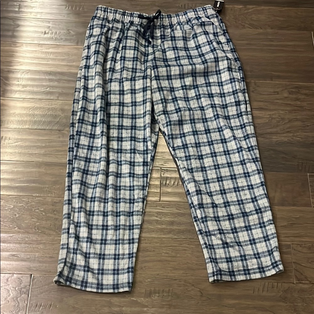 Nautica Soft Fleece Plaid Pajama Pants new blue grey Mens Size XL